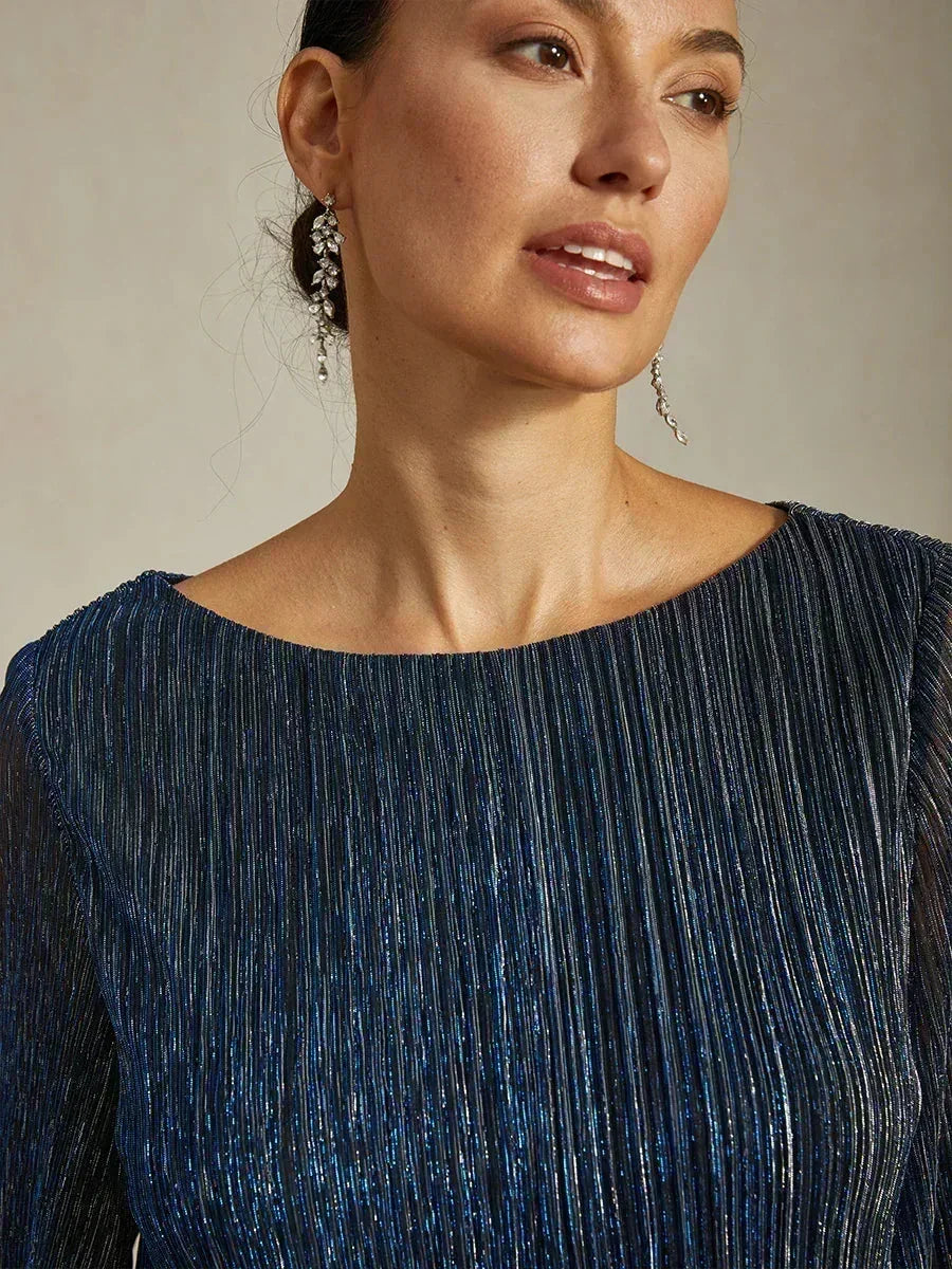 Metallic Chiffonblouse met Geplooide Stof en Asymmetrische Lagen