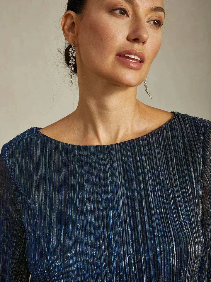 Metallische Geplooide Chiffon Asymmetrische Gelaagde Blouse