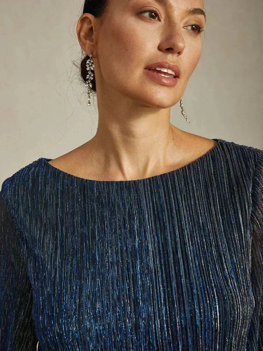 Metallic Geplooide Chiffonblouse met Asymmetrische Lagen