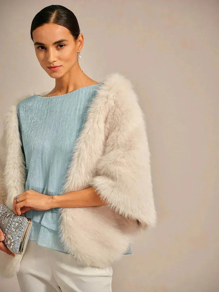 Metallisch Geplooide Chiffon Asymmetrische Gelaagde Blouse