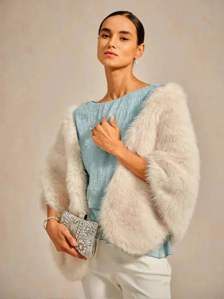 Metallische Geplooide Chiffon Asymmetrische Gelaagde Blouse