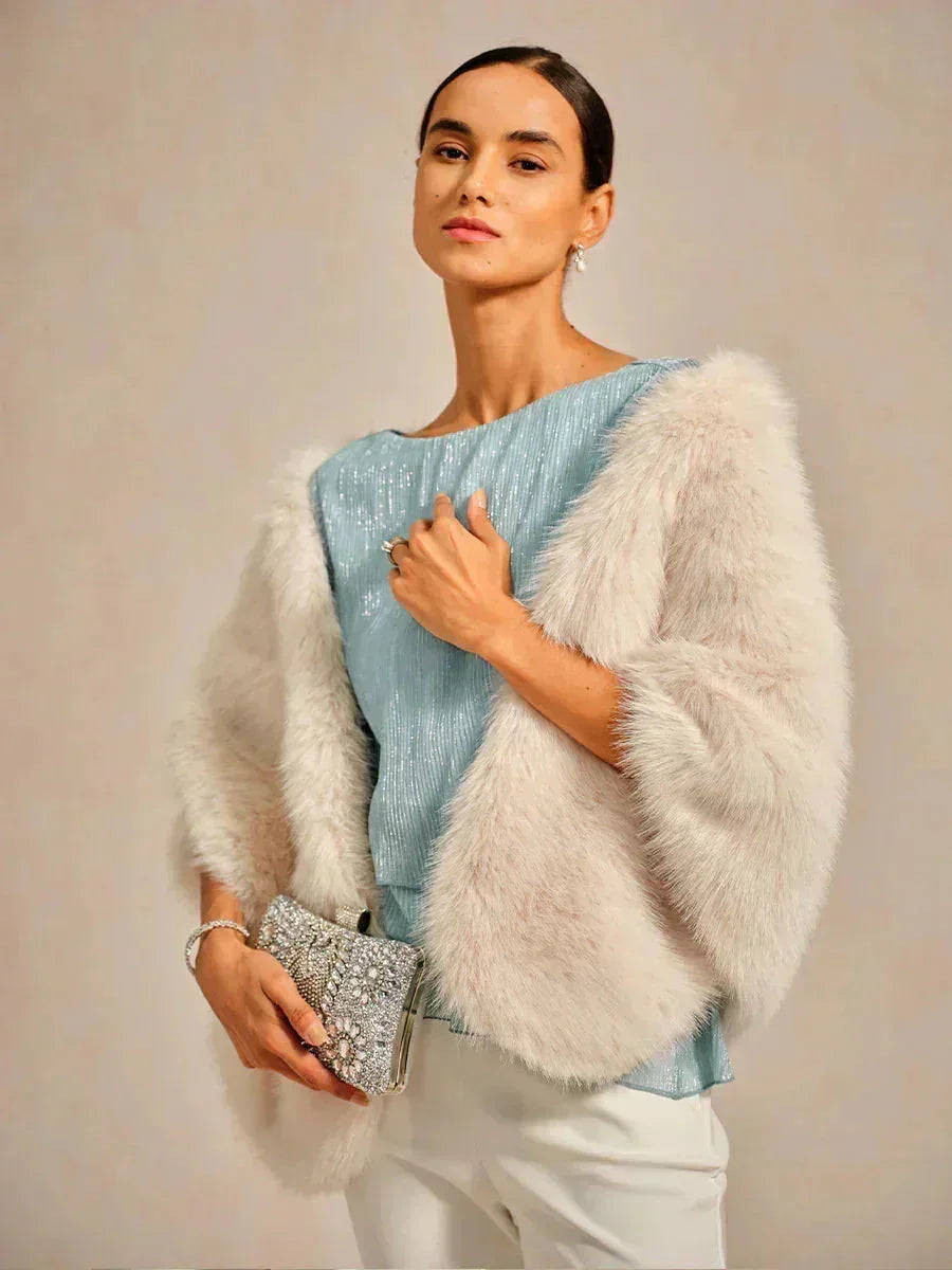 Metallische Geplooide Chiffon Asymmetrische Gelaagde Blouse