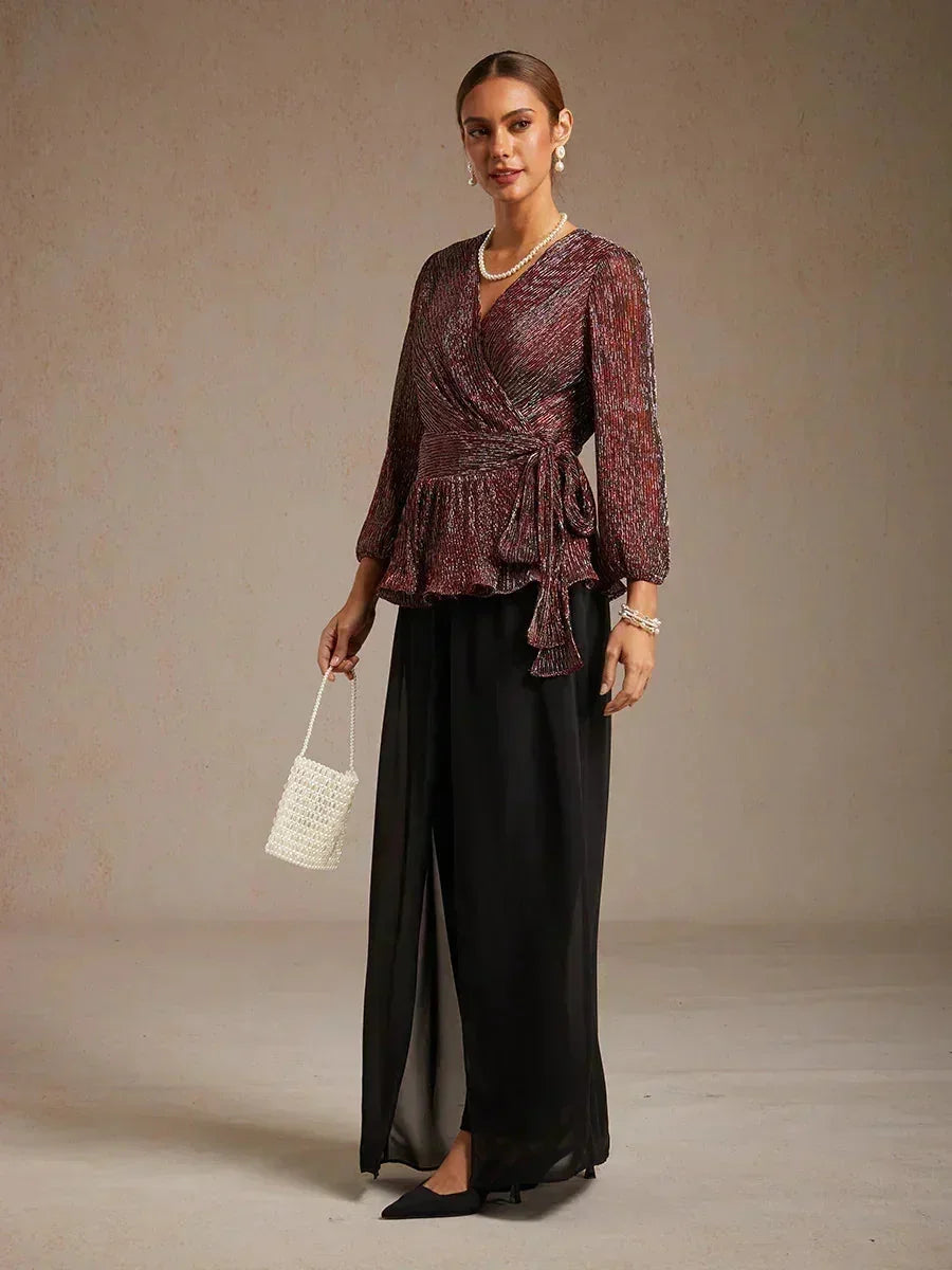 Metallic Geplooide Chiffon Wikkel-Top