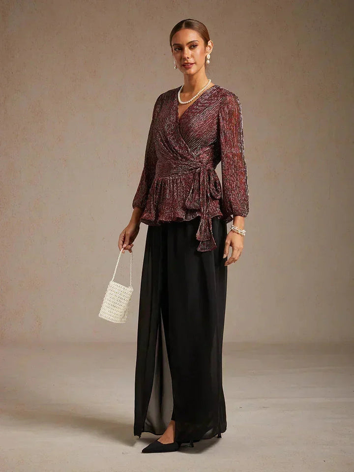 Metallic Geplooide Chiffon Wikkel-Top