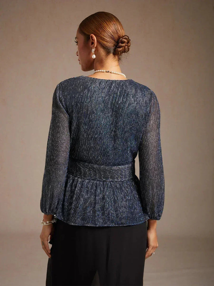 Metallic Geplooide Chiffon Wikkel-Top