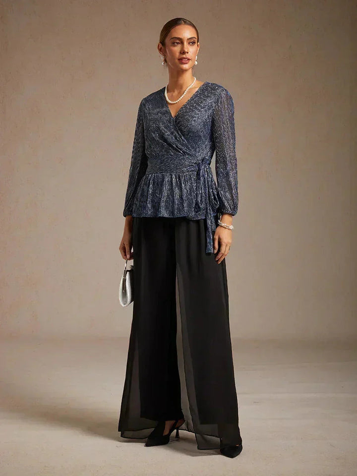 Metallic Geplooide Chiffon Wikkel-Top