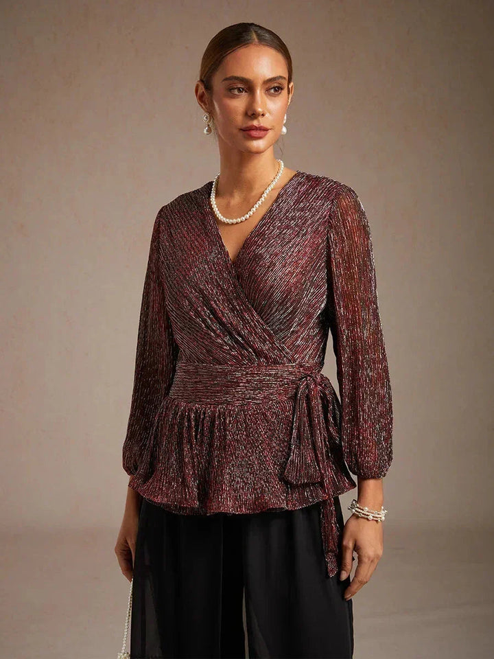 Metallic Geplooide Chiffon Wikkel-Top