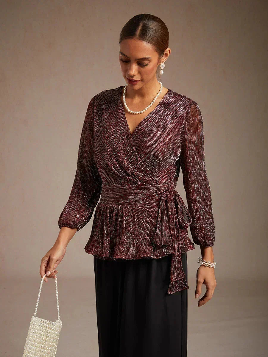 Metallic Geplooide Chiffon Wikkel-Top