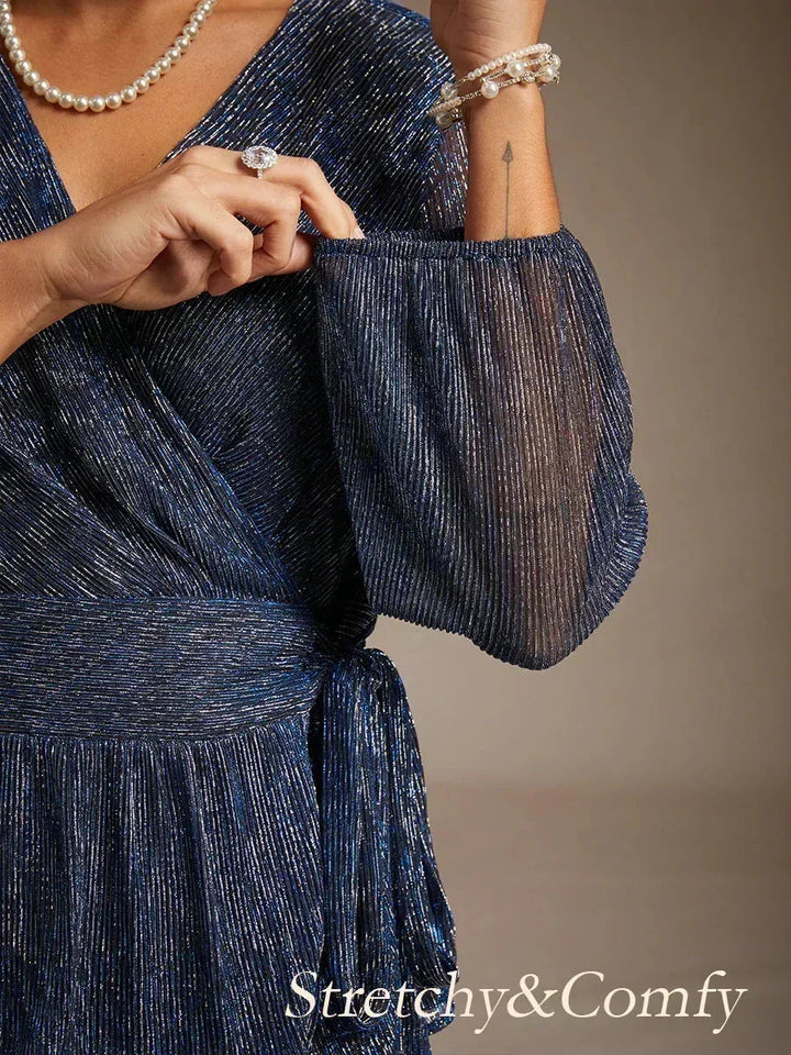 Metallic Geplooide Chiffon Wikkel-Top