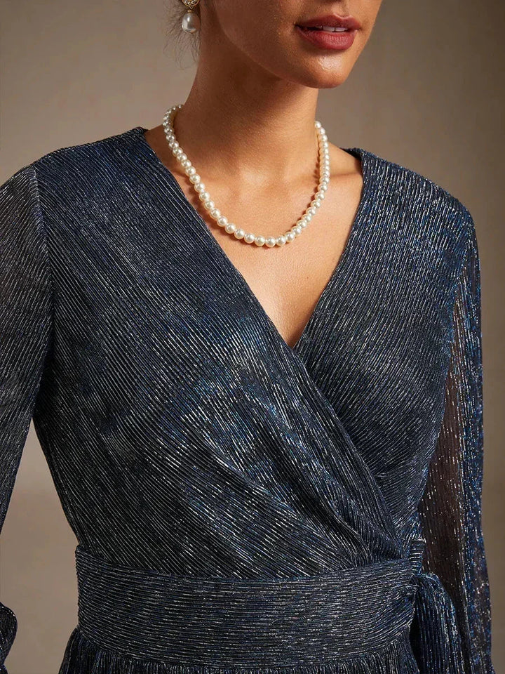 Metallic Geplooide Chiffon Wikkel-Top