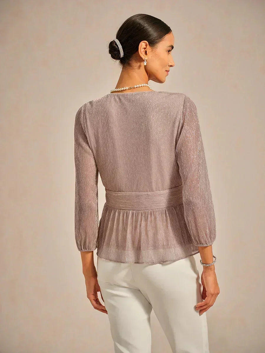 Metallic Geplooide Chiffon Wikkel-Top