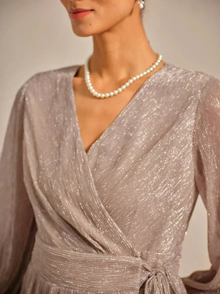 Metallic Geplooide Chiffon Wikkel-Top