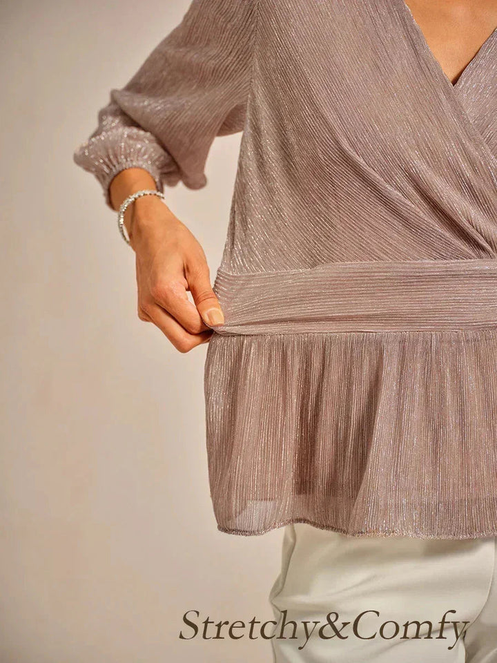 Metallic Geplooide Chiffon Wikkel-Top