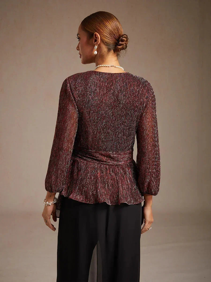 Metallic Geplooide Chiffon Wikkel-Top