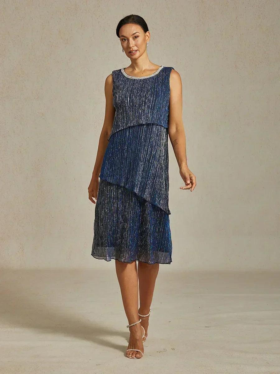 Metallic Geplooide Chiffon Lange Jasjejurk