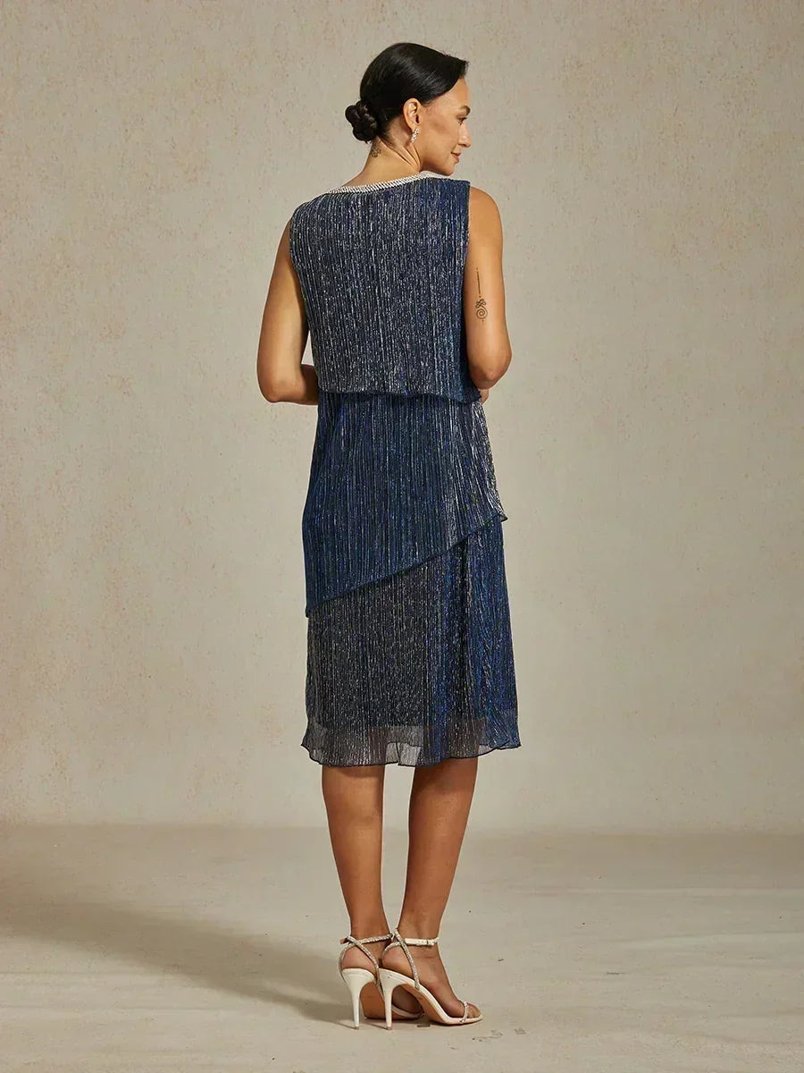 Metallic Geplooide Chiffon Lange Jasjejurk