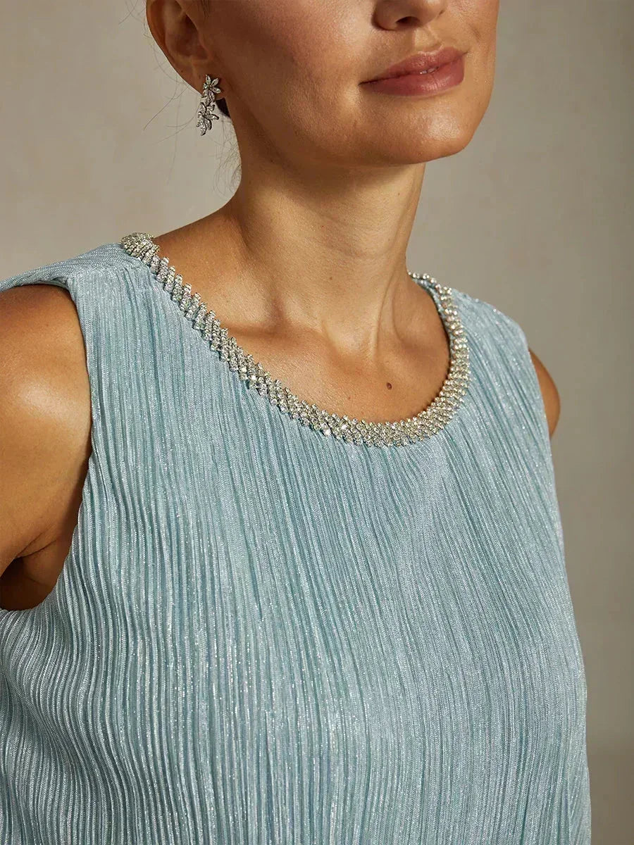 Metallic Geplooide Chiffon Lange Jasjejurk