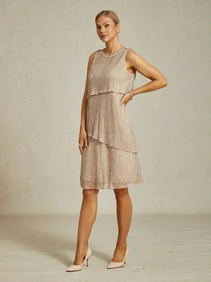 Metallic Geplooide Chiffon Lange Jasjejurk