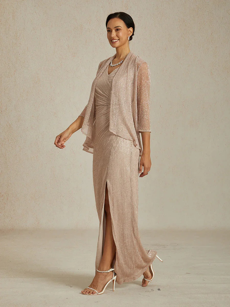 Metallic Geplooide Chiffon Maxi-jurk met V-hals