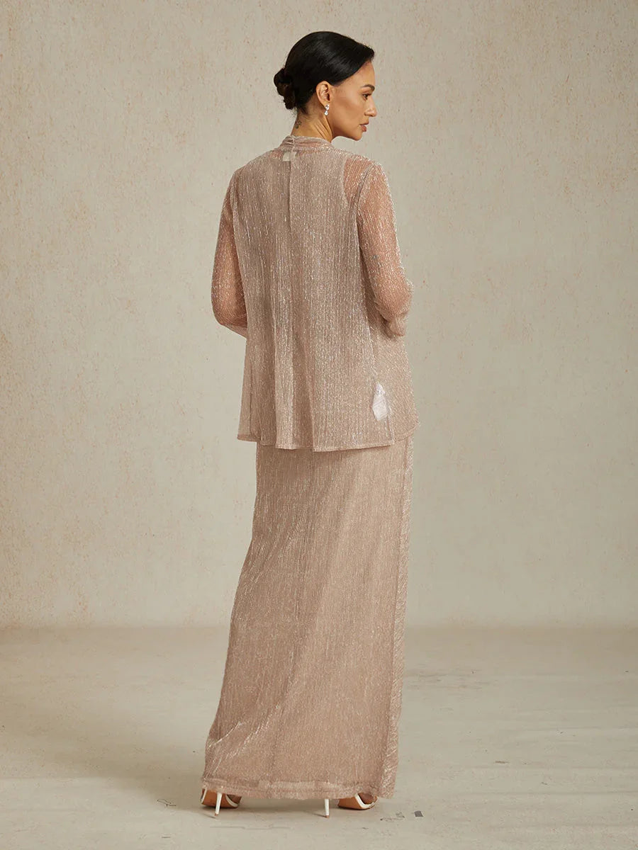 Metallic Geplooide Chiffon Maxi-jurk met V-hals