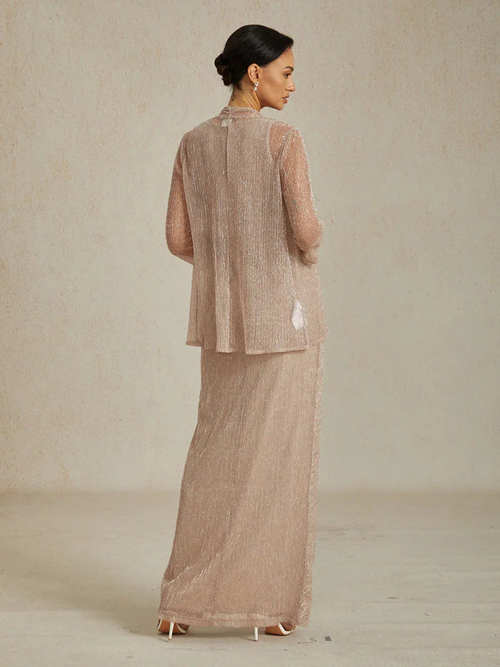 Metallic Geplooide Chiffon Maxi-jurk met V-hals