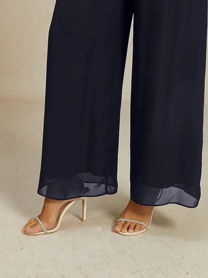 Mid-Rise Chiffonbroek met Elastische Tailleband en Wijde Pijpen