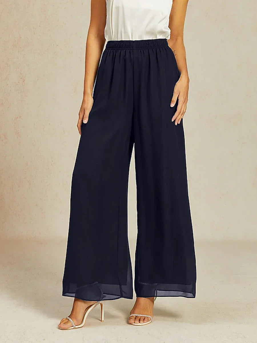 Mid-rise elastische taille wijde pijpen chiffon broek