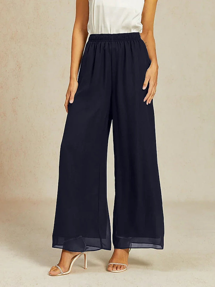 Mid-rise elastische taille wijde pijpen chiffon broek
