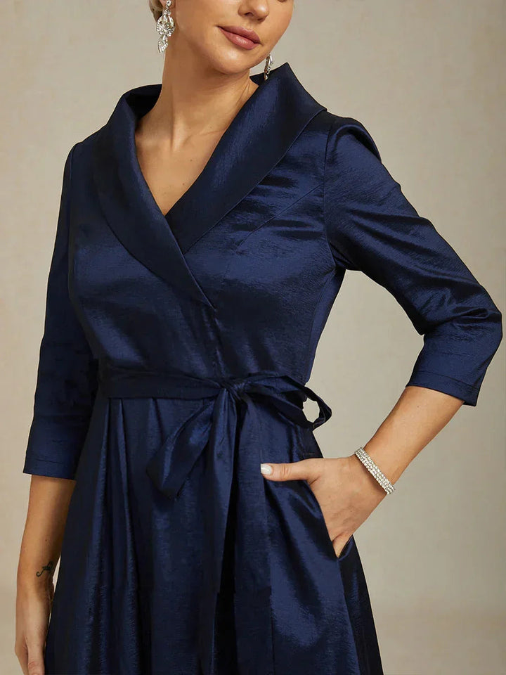 Stretch Tafeta Cocktailjurk met Strikceintuur