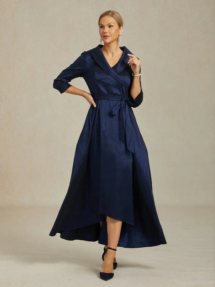 High Low Taffeta Cocktail Dress with Tie Belt