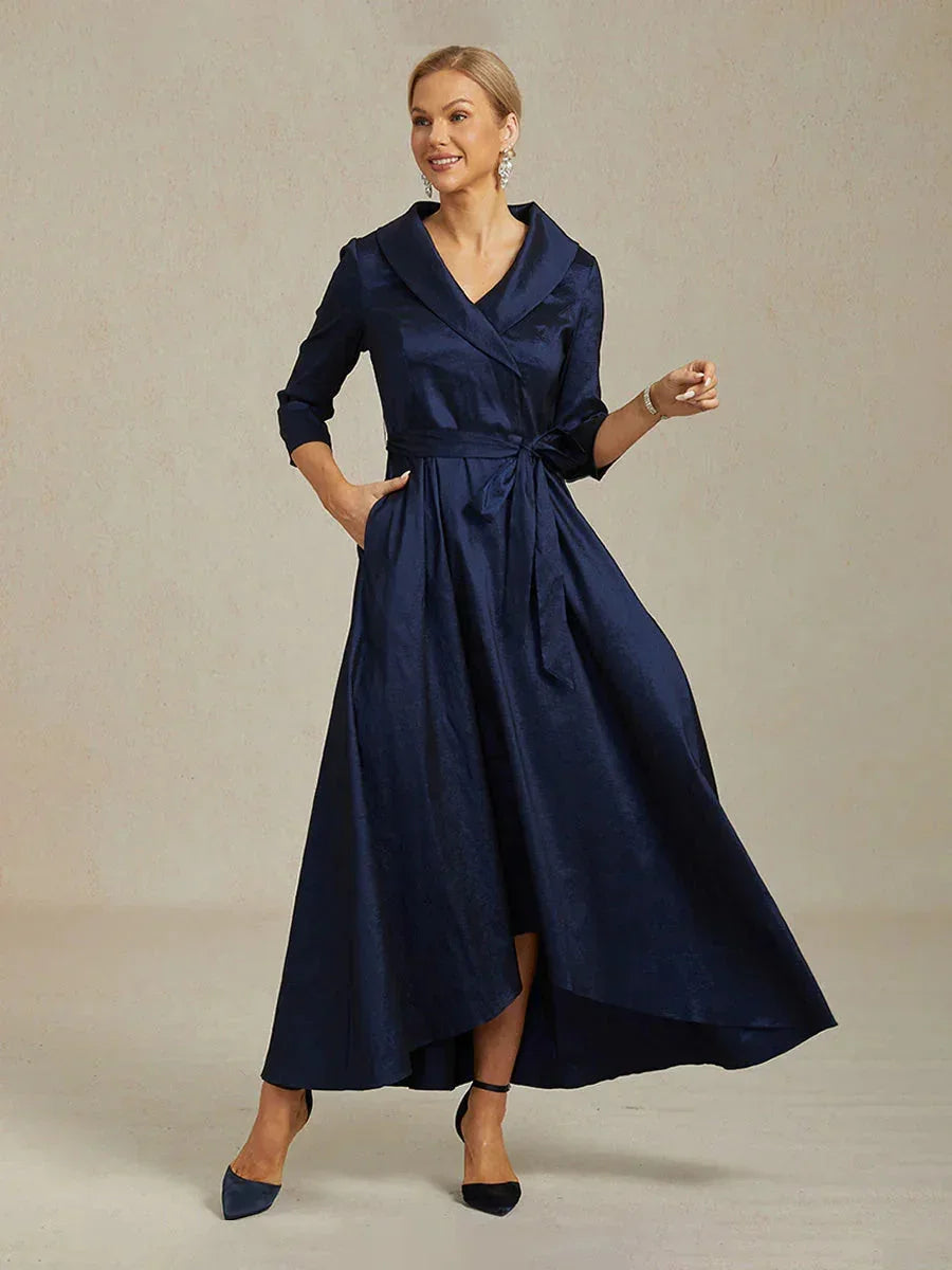 Stretch Taffeta Cocktailjurk Met Strikceintuur