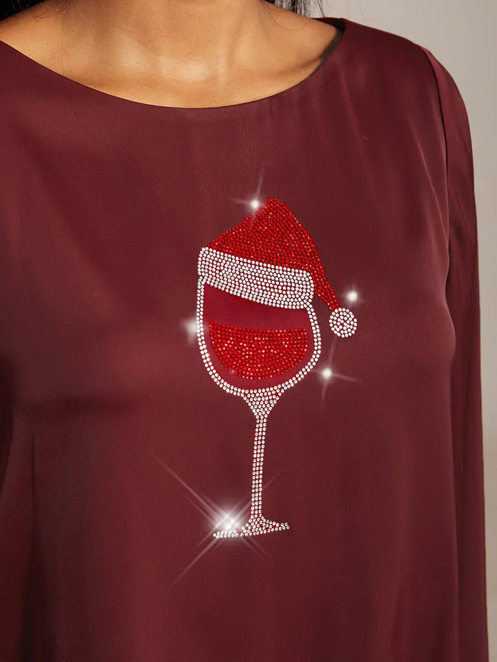 Satijnen Gelaagde Top met Klokmouwen en Kerststrass