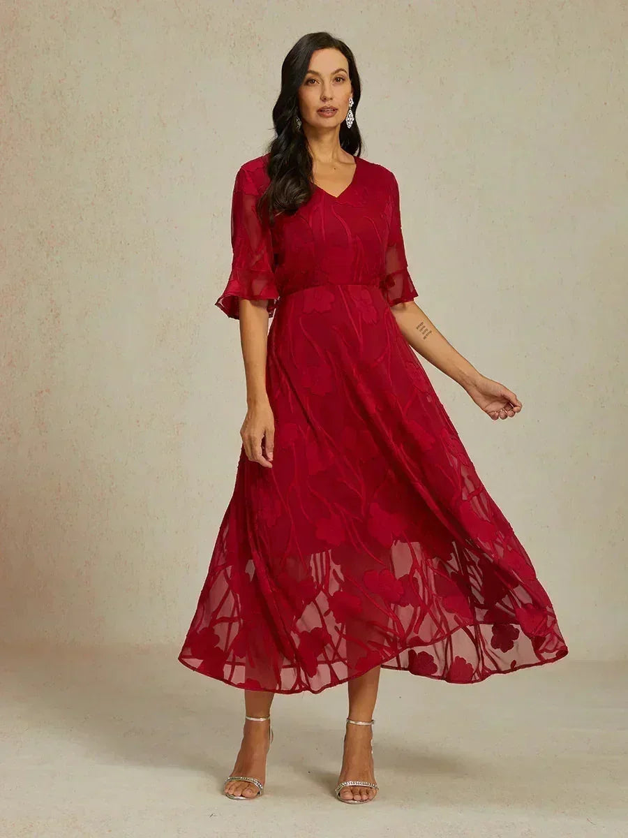 Ruffle Flutter Lace Maxi Dress