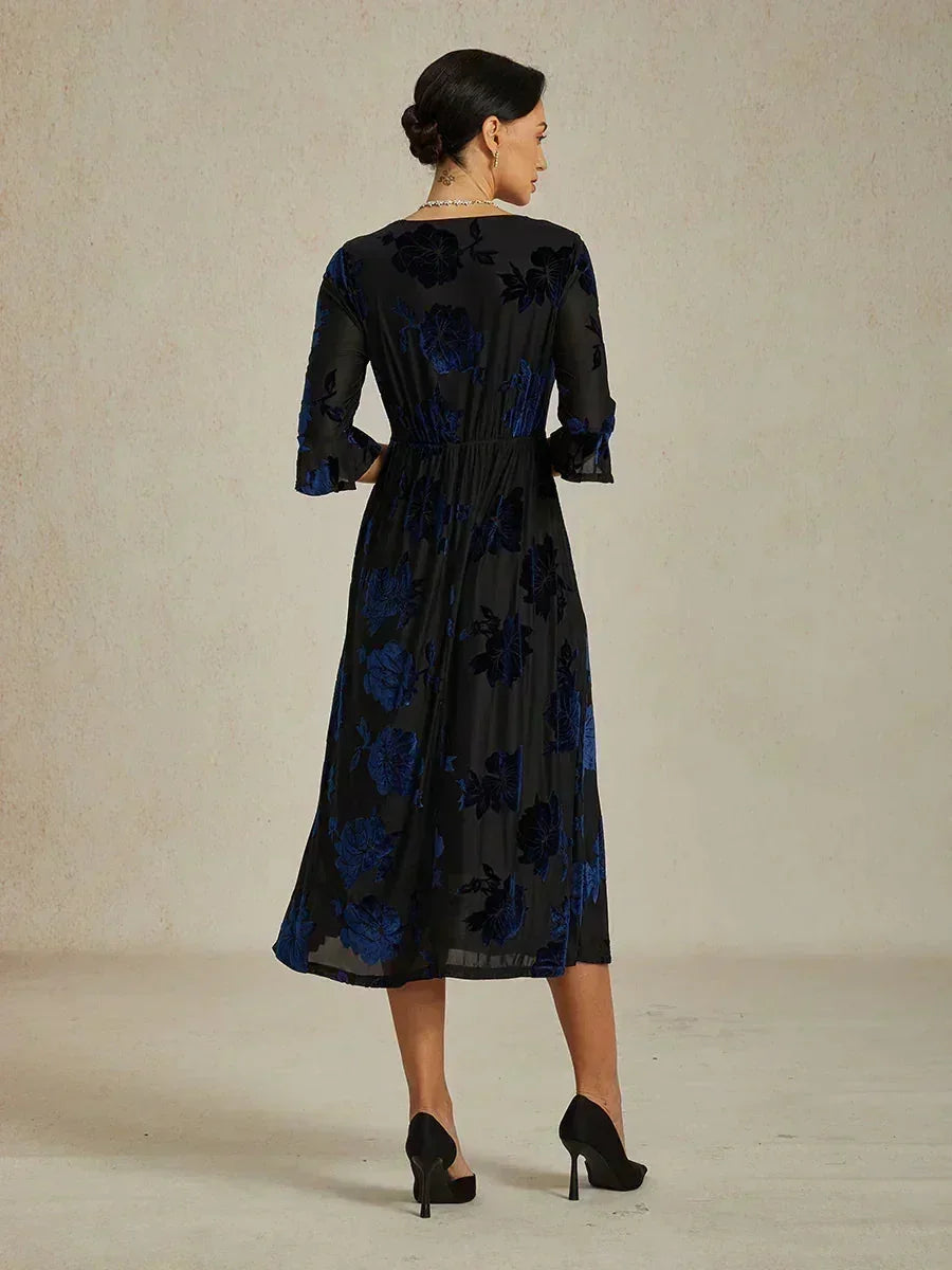 Floral A-Line Dress with Flutter Sleeves
