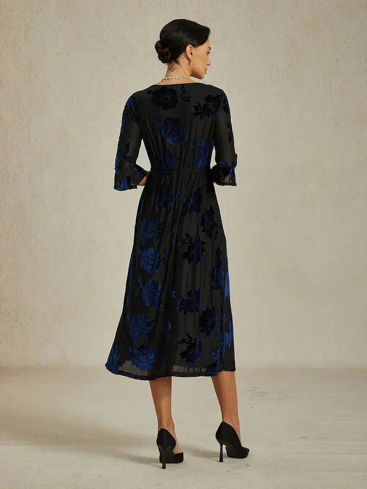 Floral A-Line Dress with Flutter Sleeves