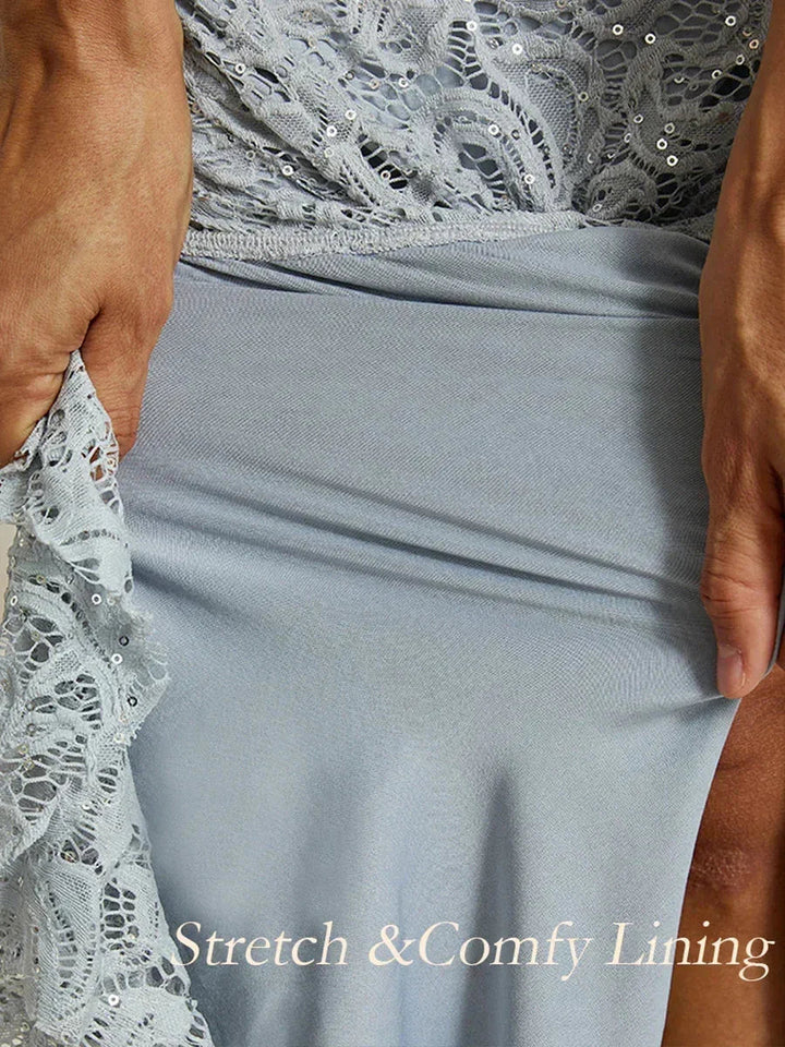 Maxi-Jurk Met Kant, Pailletten En Ruches