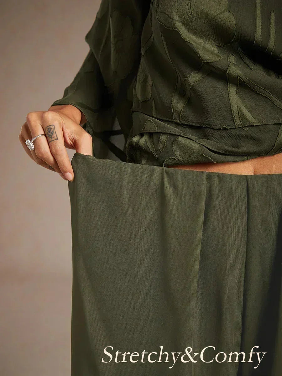 Rechte broek met chiffon split been overlay