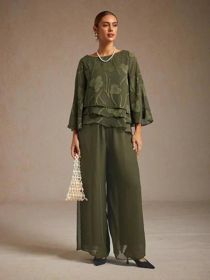 Broek Met Rechte Pijp En Chiffon Split-Overlaag