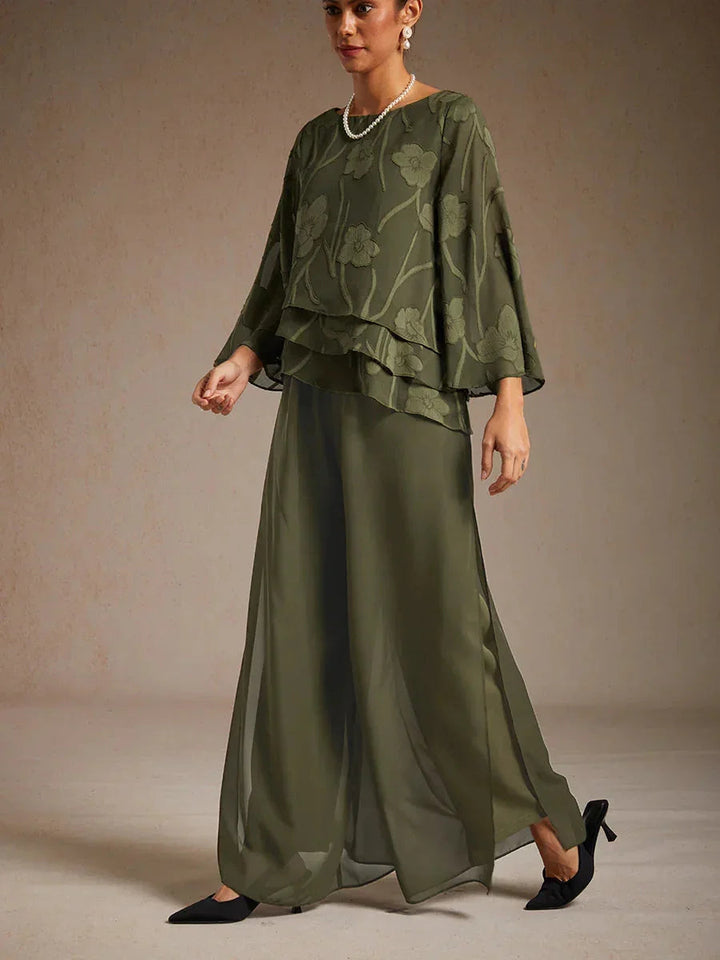 Broek Met Rechte Pijpen en Chiffon-Overslag Met Split