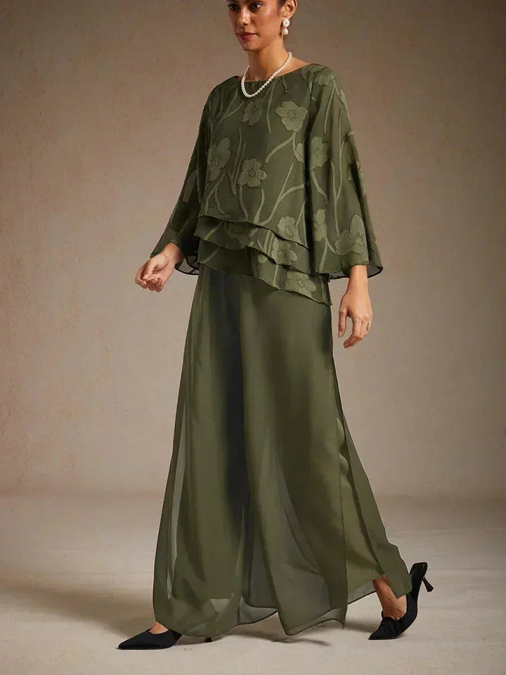 Broek Met Rechte Pijpen En Chiffon Split-Overlay