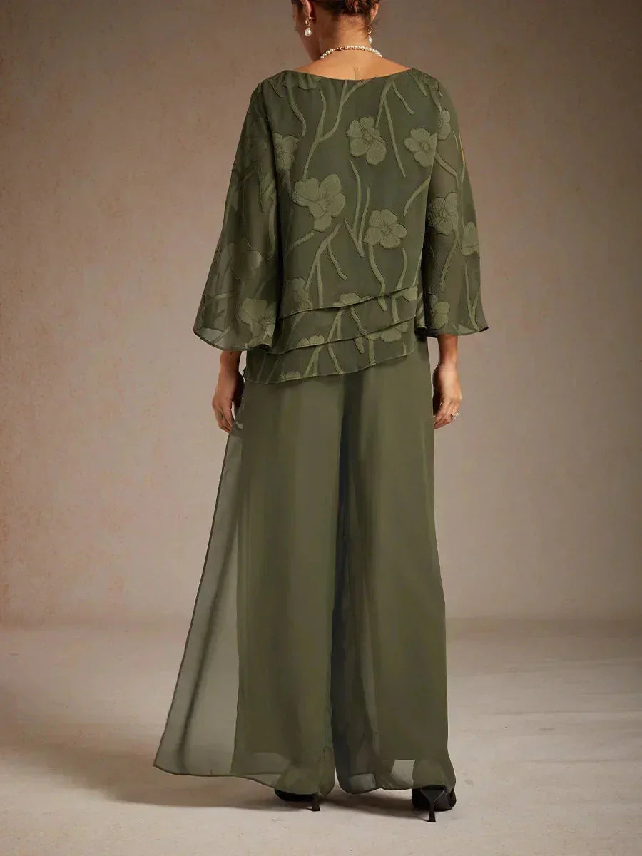 Broek Met Rechte Pijp En Chiffon Split-Overlaag