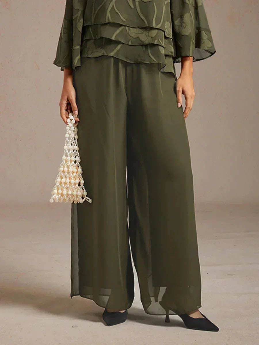 Rechte Broek Met Chiffon-Overlay En Split