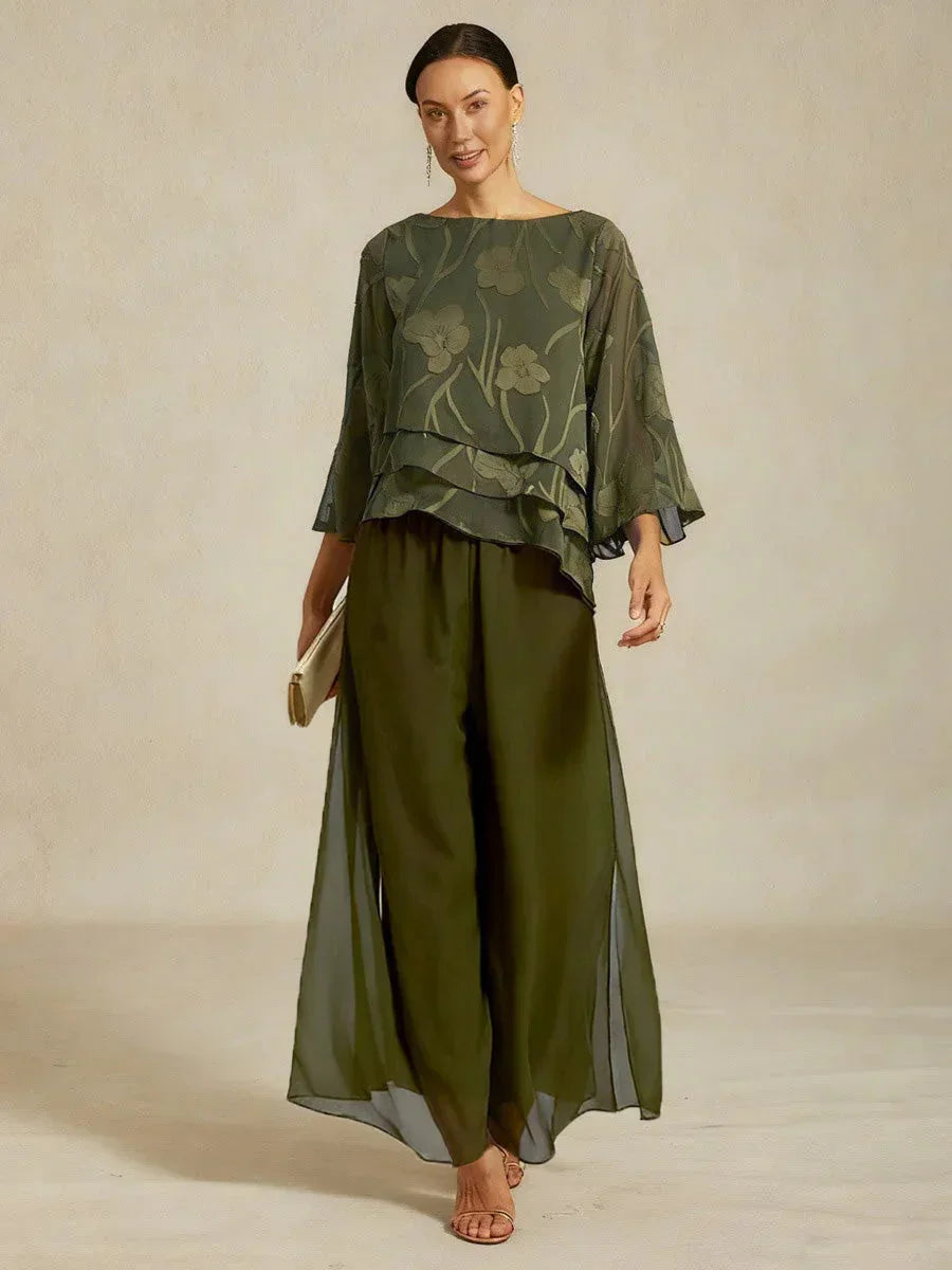Rechte Broek met Chiffon-Overlay en Gespleten Pijp
