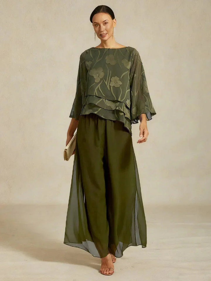 Rechte Broek met Chiffon-Overlay en Gespleten Pijp
