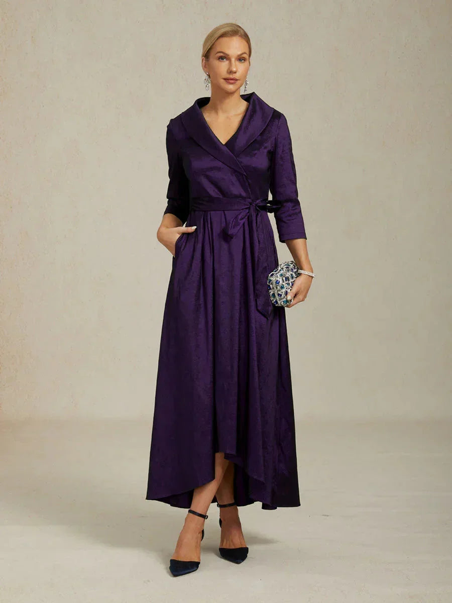 High Low Taffeta Cocktail Dress with Tie Belt