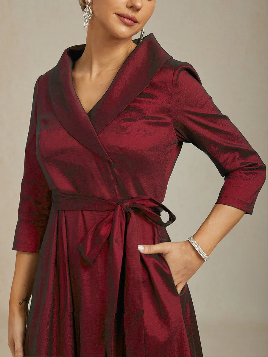 Stretch Taffeta Cocktailjurk Met Strikceintuur
