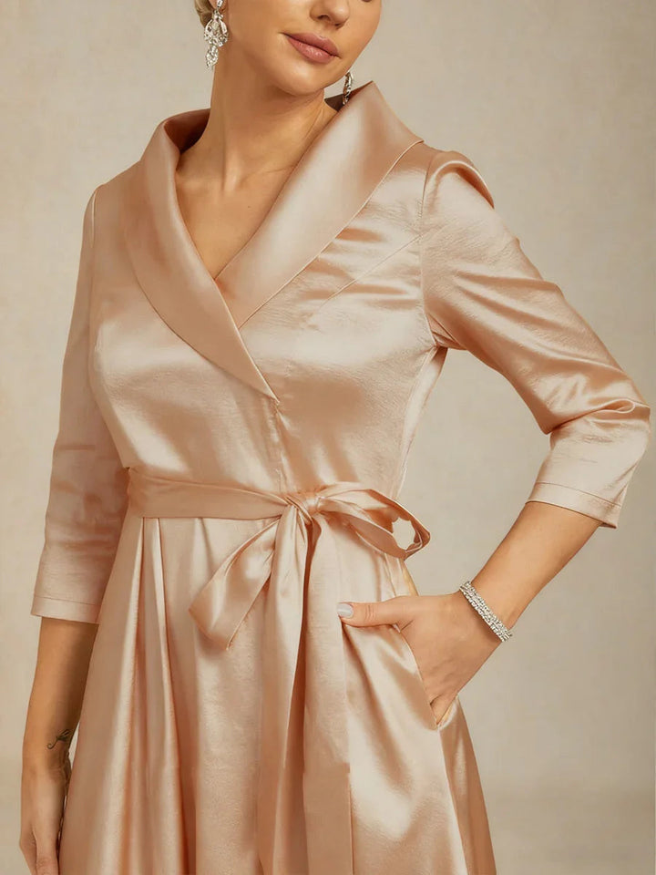 Stretch-taffeta Cocktailjurk Met Strikceintuur
