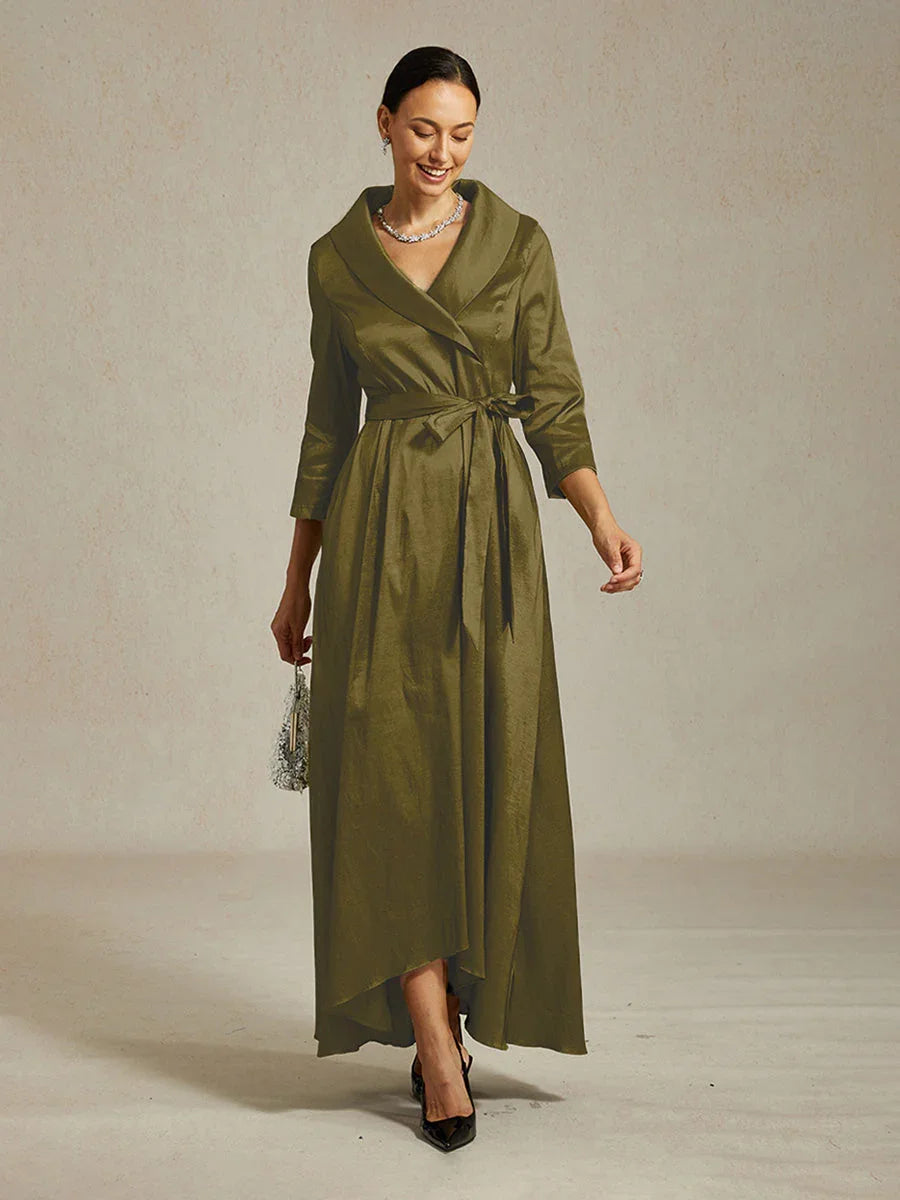 High Low Taffeta Cocktail Dress with Tie Belt