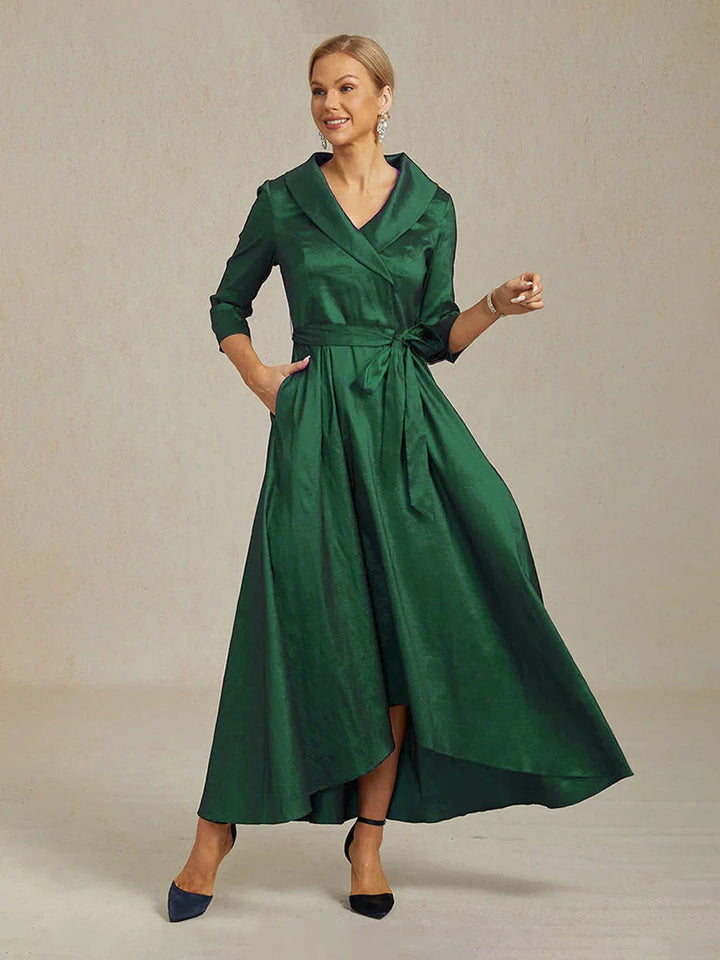 Stretch Taffeta Cocktailjurk Met Strikceintuur