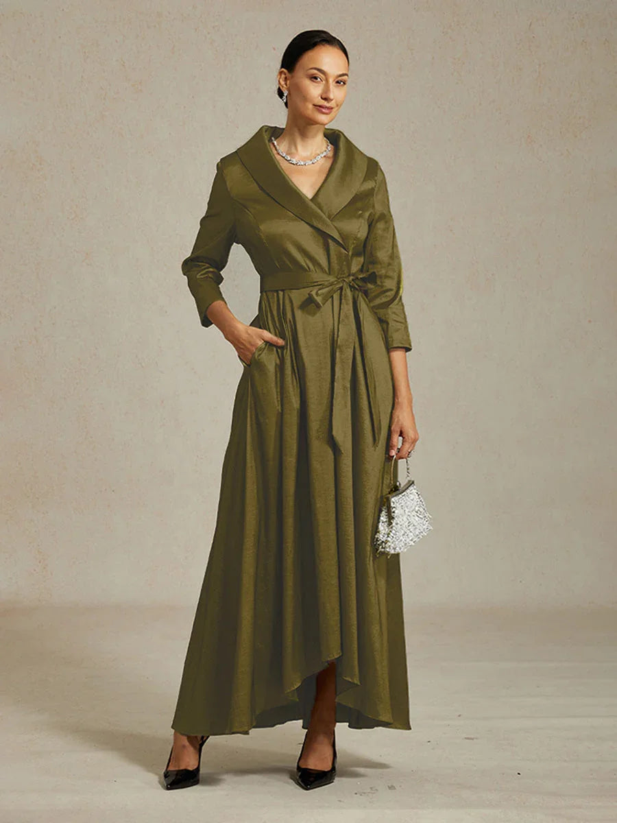 High Low Taffeta Cocktail Dress with Tie Belt